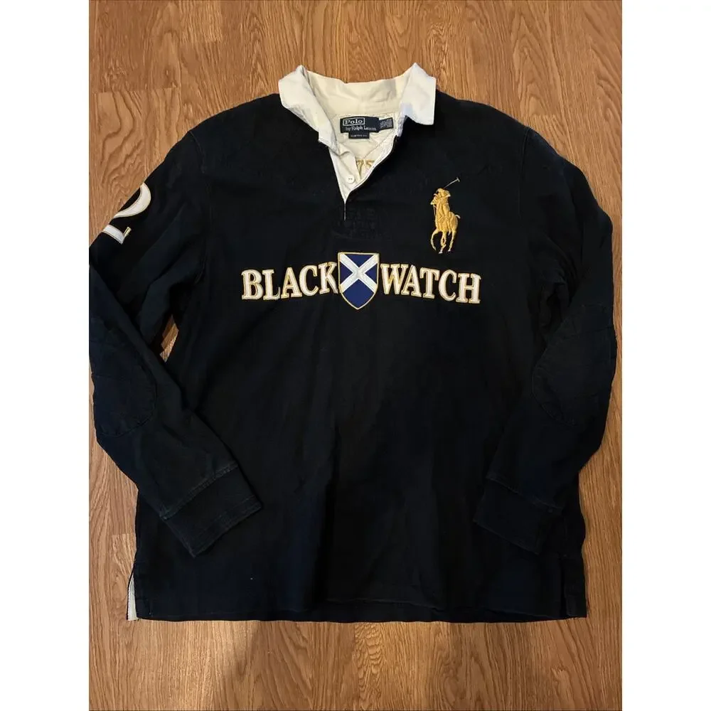 Vintage 90s Polo Ralph Lauren Blackwatch Long Sleeve size XXL Black